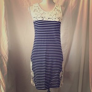 Skies are Blue Striped Dress with lace EUC Small